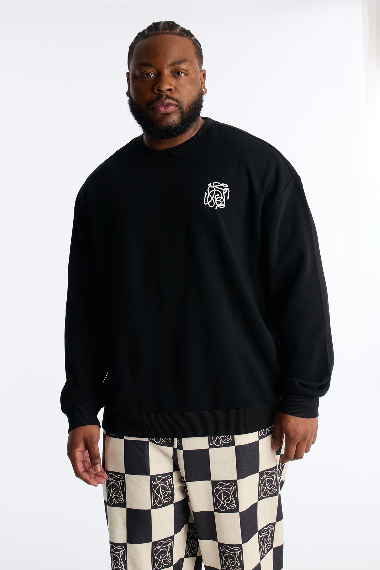 Checkered Crewneck Sweatshirt - Black Fashion Nova
