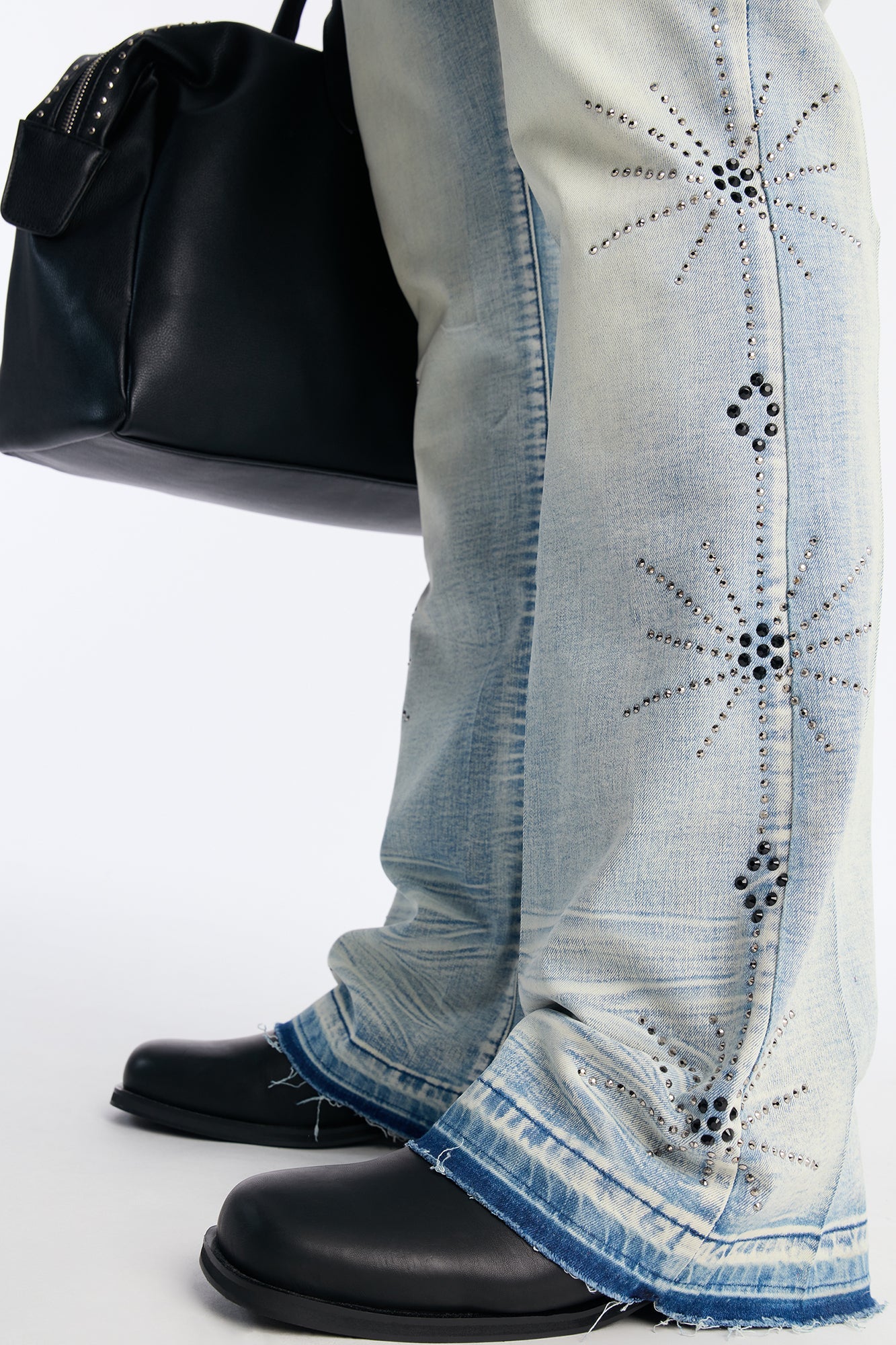 Stacked Skinny Flare Starburst Shine Jeweled Jean - Light Wash Fashion Nova