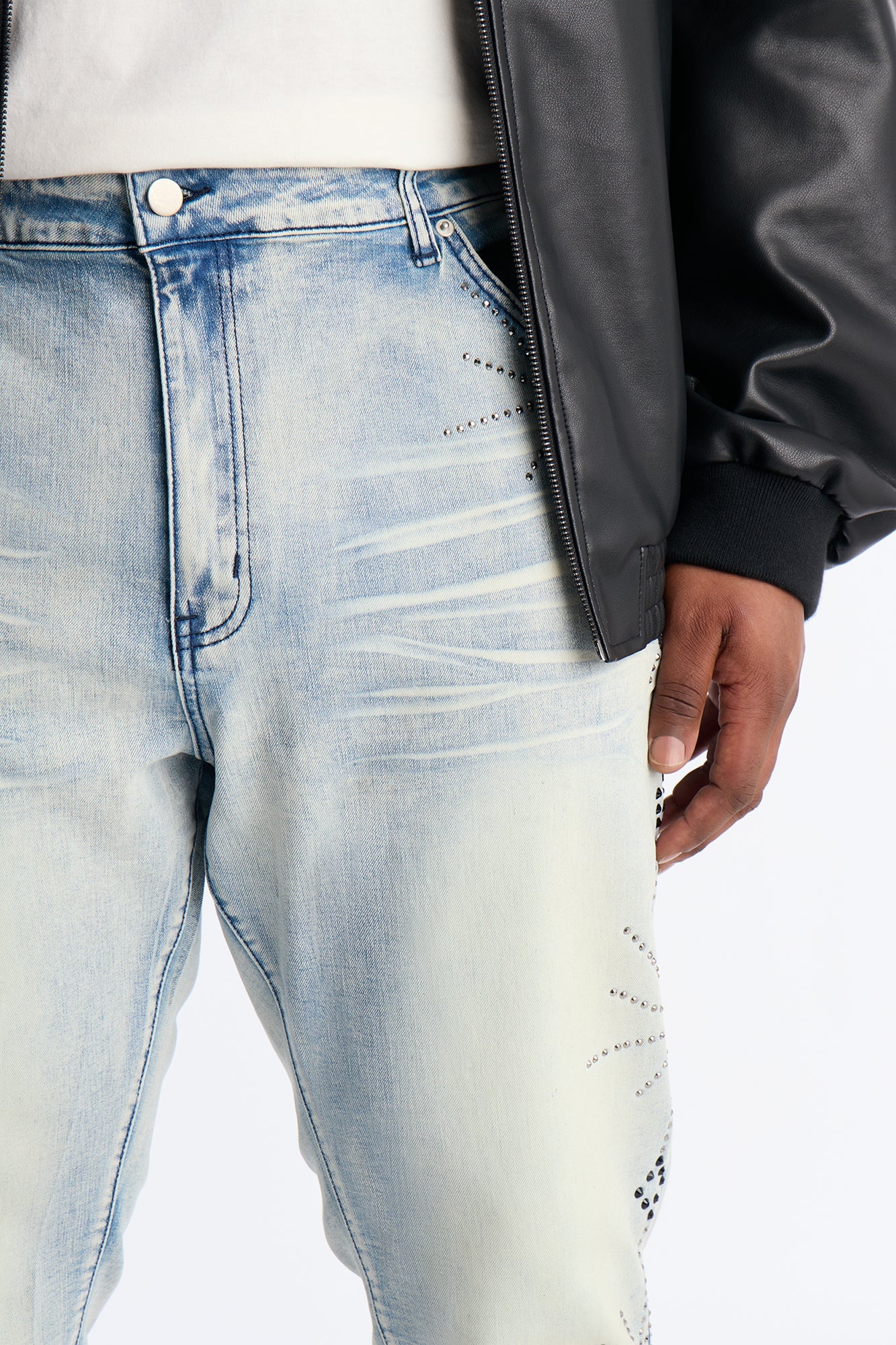 Stacked Skinny Flare Starburst Shine Jeweled Jean - Light Wash Fashion Nova