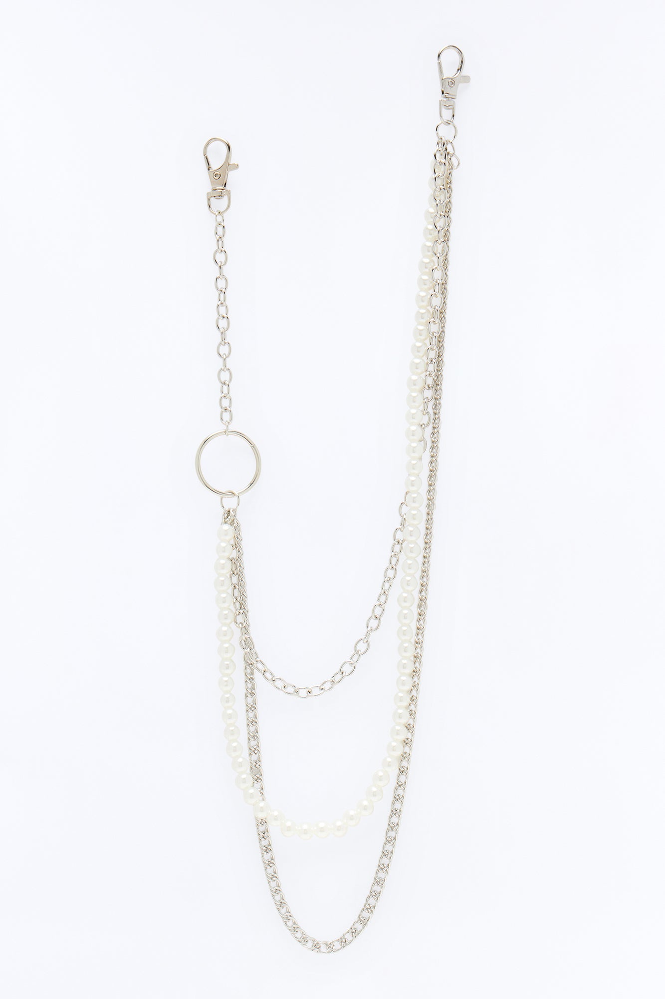 Multi Link Pearl Stacked Pant Chain - Silver Fashion Nova