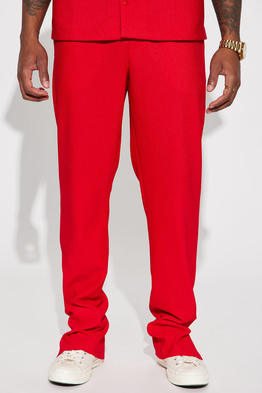 Show Up Slim Slit Pants - Red Fashion Nova