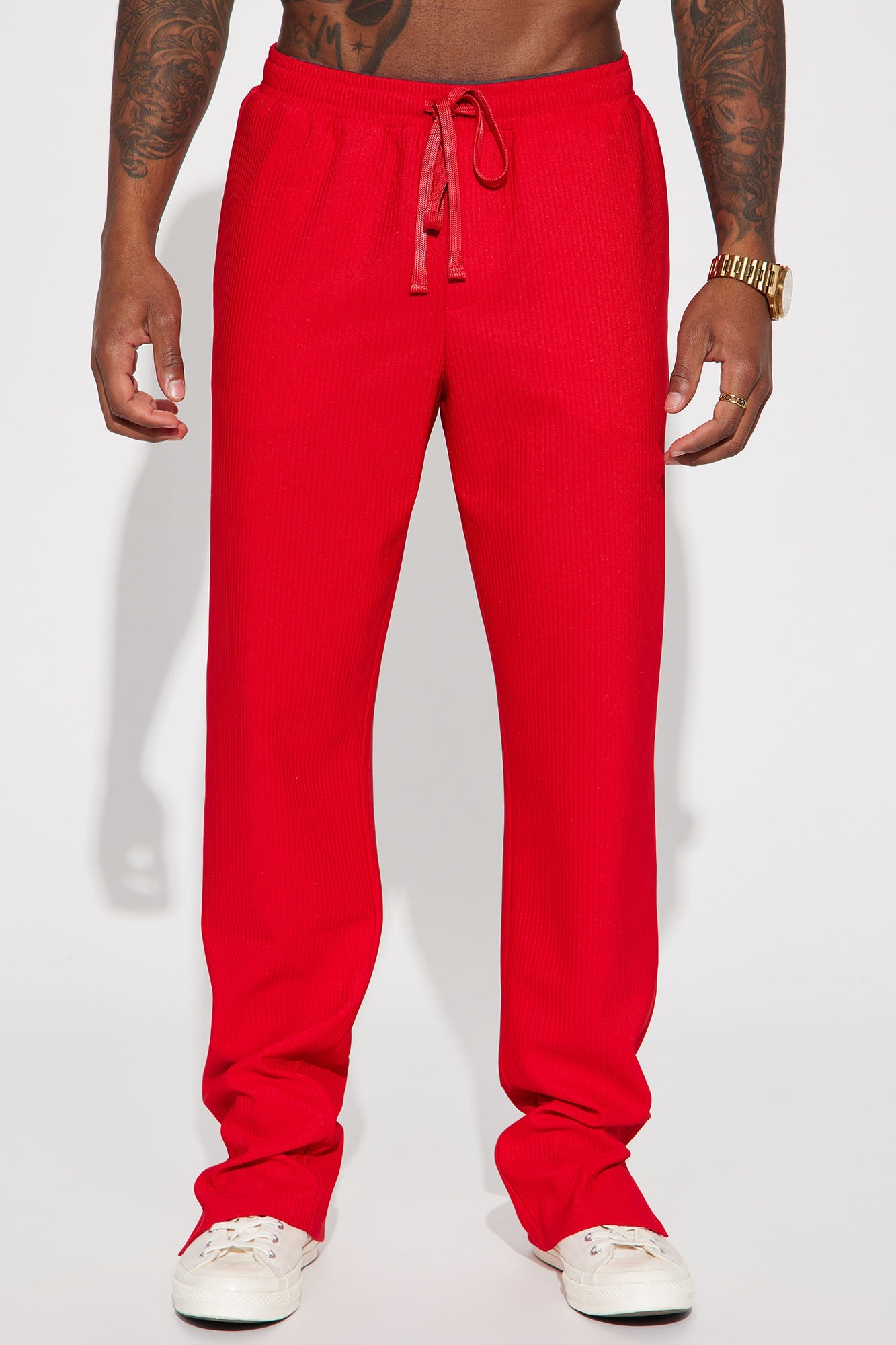 Show Up Slim Slit Pants - Red Fashion Nova