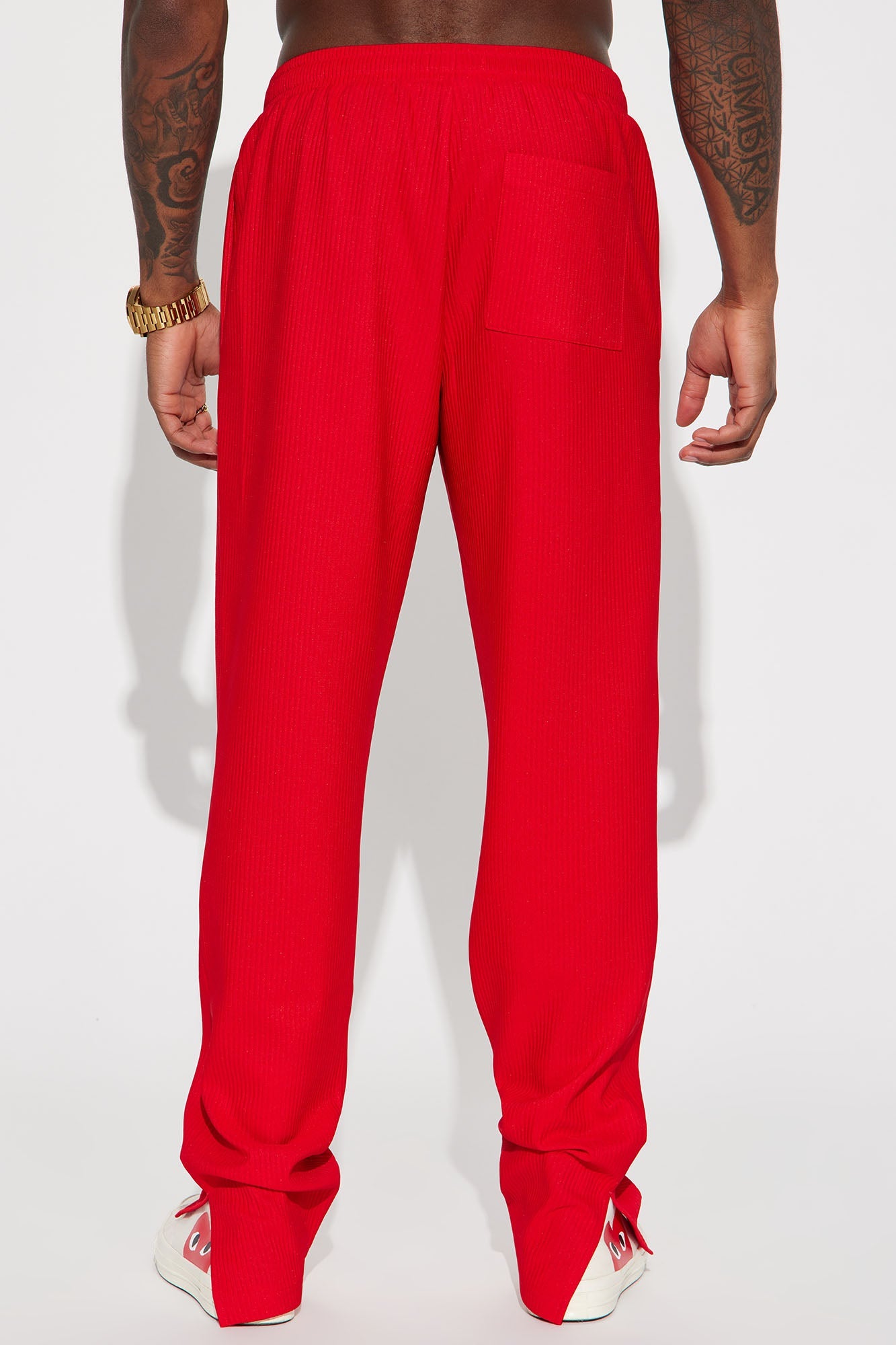 Show Up Slim Slit Pants - Red Fashion Nova