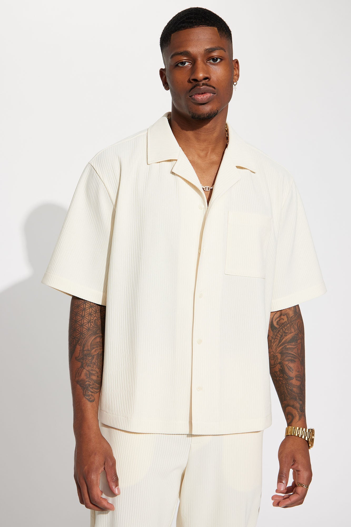 Show Up Short Sleeve Cuban Shirt - Off White Fashion Nova