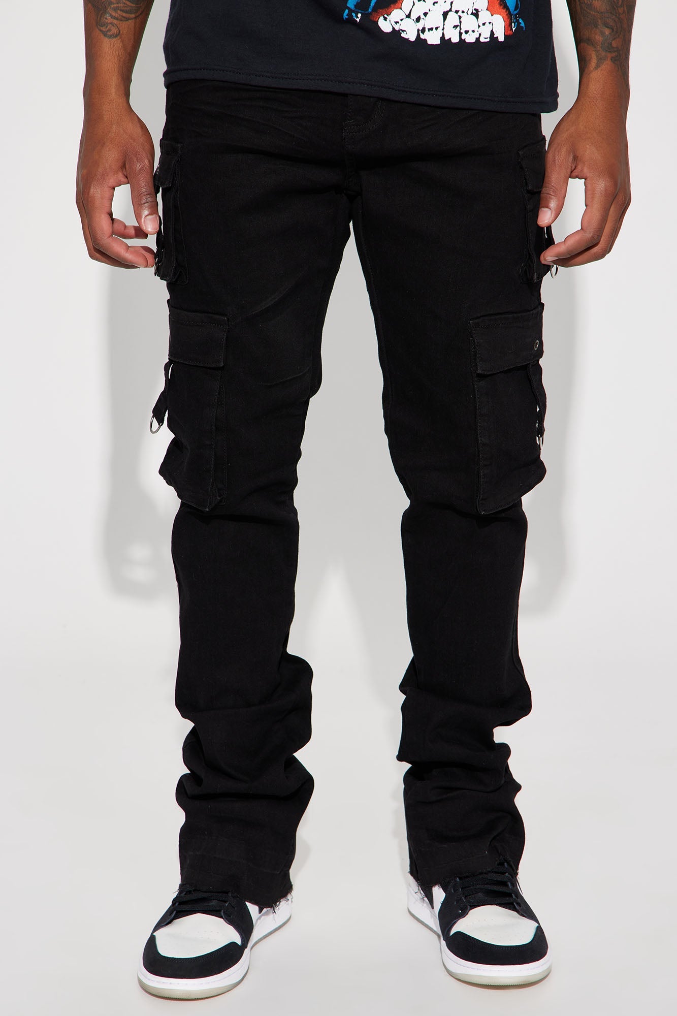With Me Cargo Stacked Skinny Flare Jeans - Black Fashion Nova