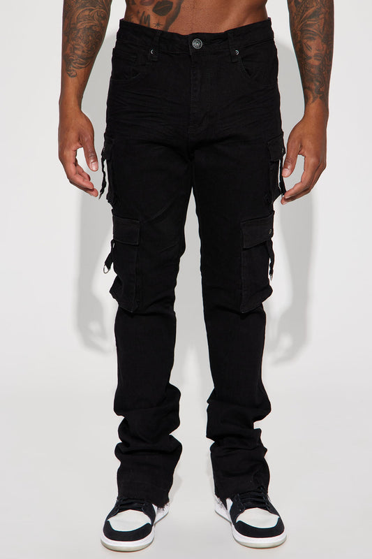 With Me Cargo Stacked Skinny Flare Jeans - Black Fashion Nova