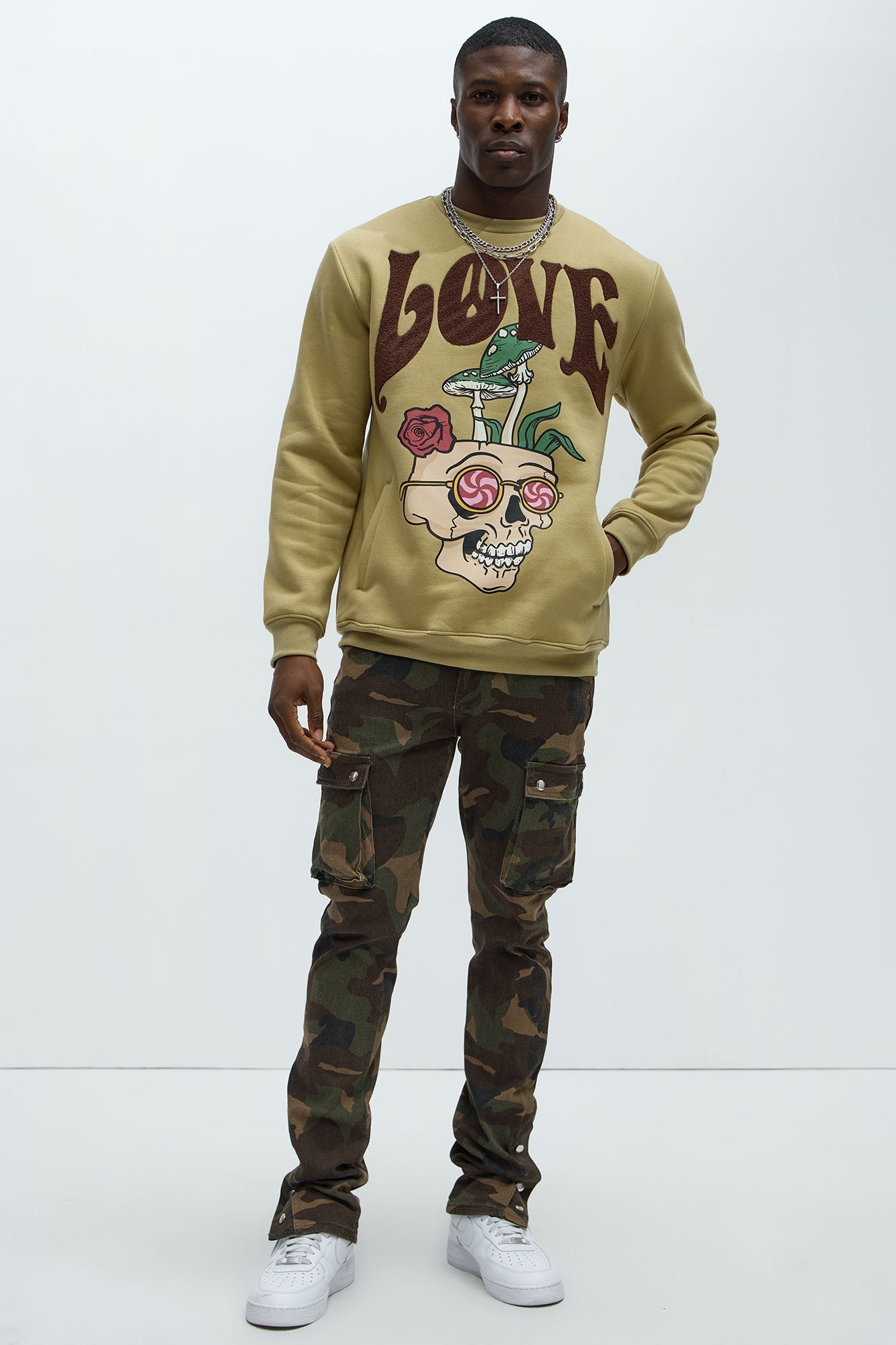 Love/Hate Crewneck Sweatshirt - Khaki Fashion Nova