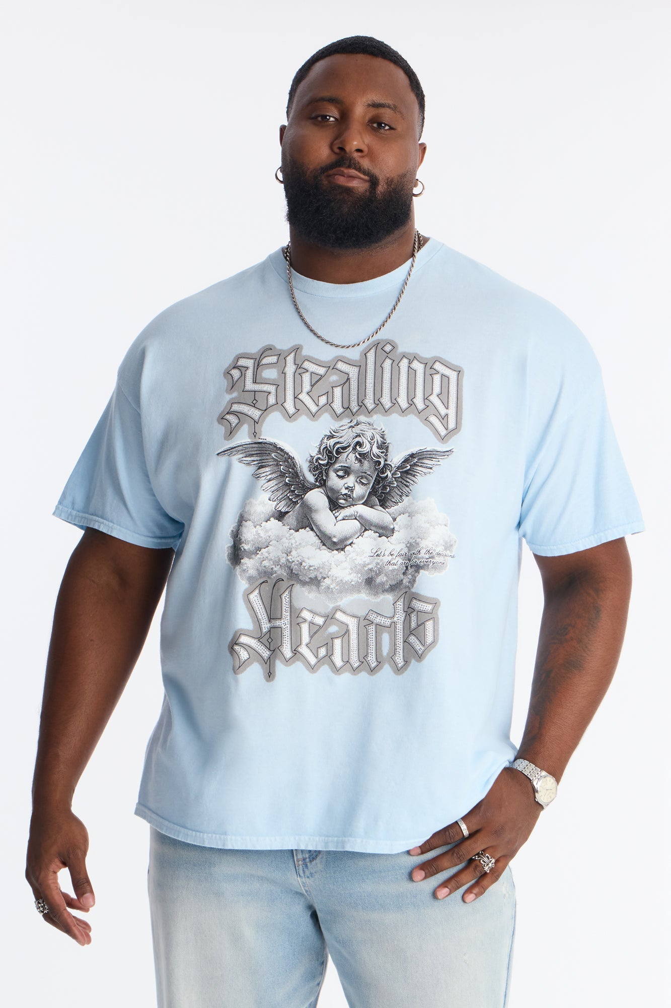 Stealing Hearts Rhinestone Short Sleeve Tee - Light Blue Fashion Nova