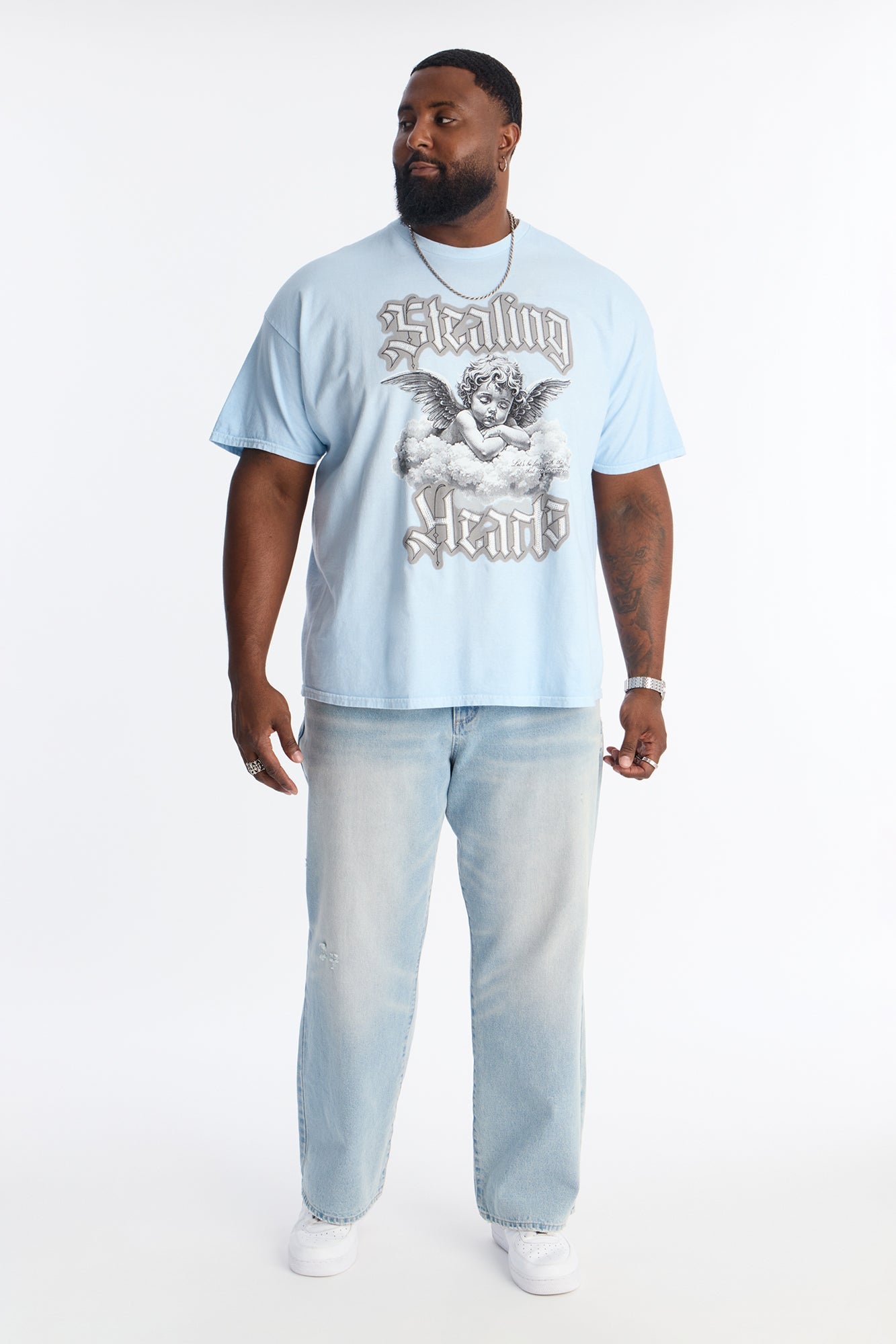 Stealing Hearts Rhinestone Short Sleeve Tee - Light Blue Fashion Nova