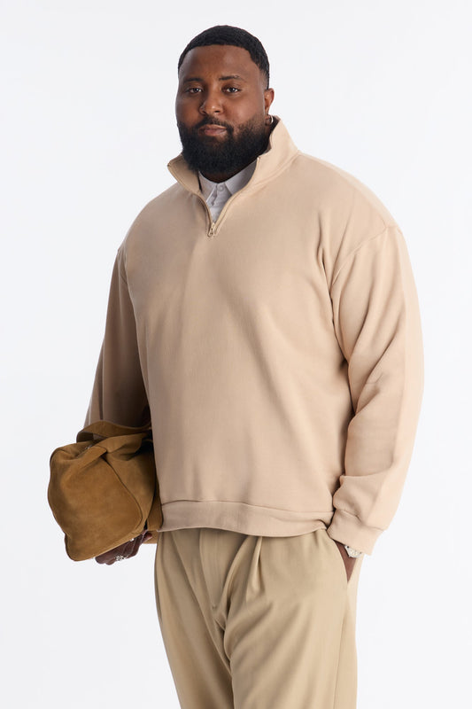 Built For Success Quarter Zip Sweatshirt - Tan Fashion Nova