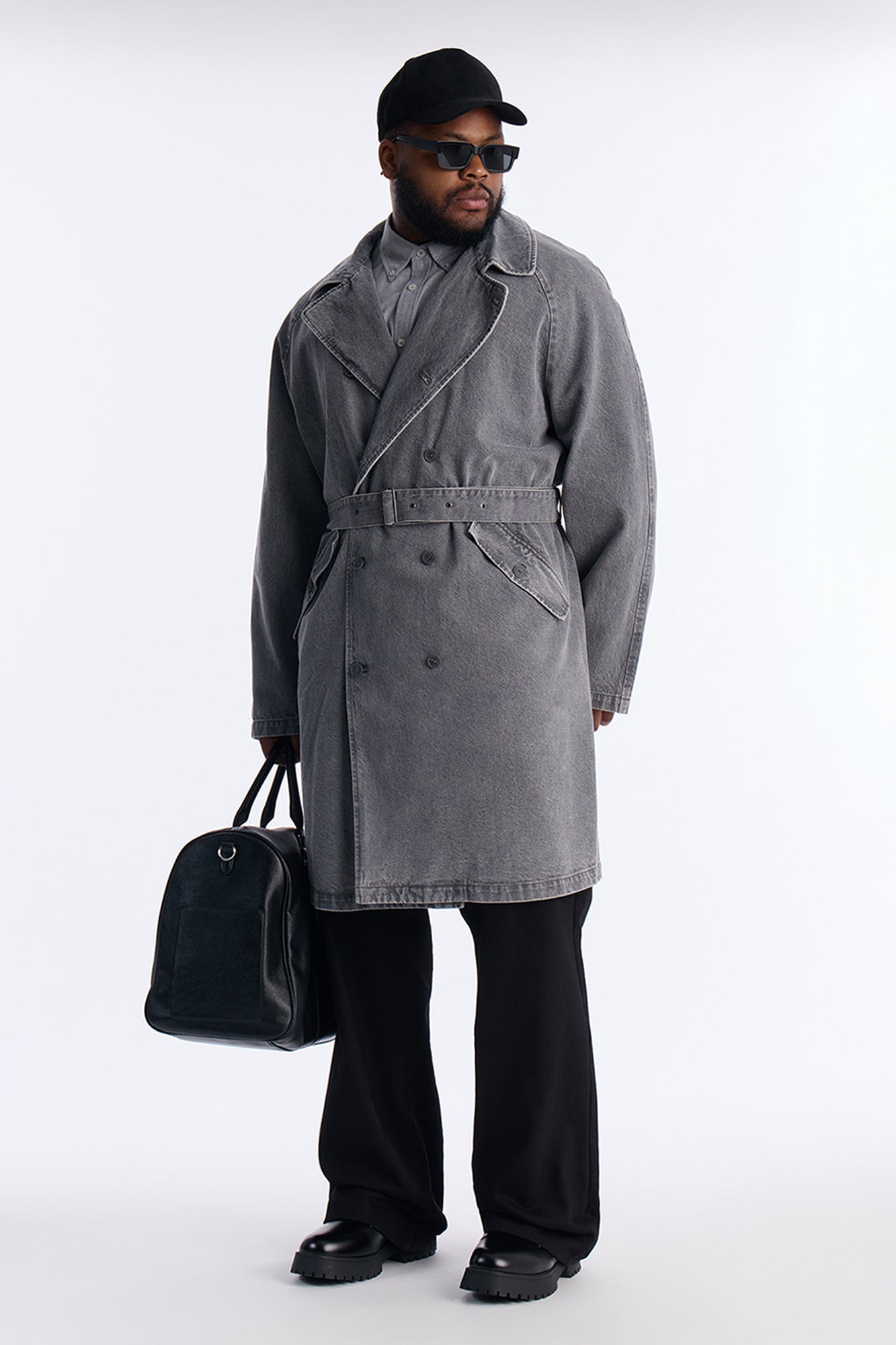 Finesse Double Breasted Denim Trench Coat - Grey Fashion Nova