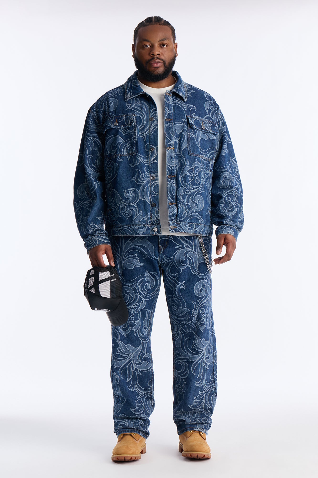 Relaxed Cropped Baroque Jacquard Denim Jacket - Medium Blue Wash Fashion Nova