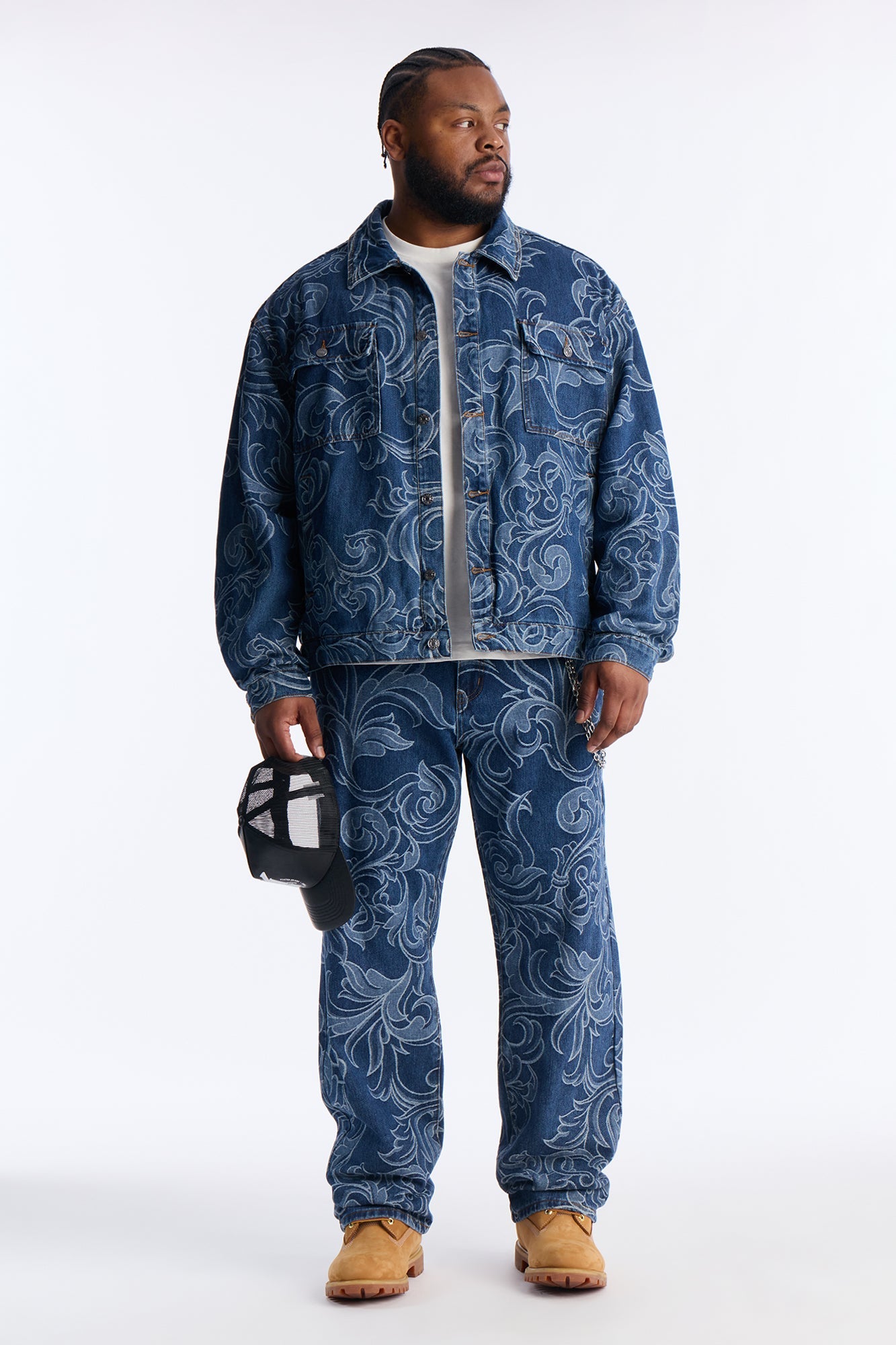 Straight Baroque Jacquard Jean - Medium Blue Wash Fashion Nova