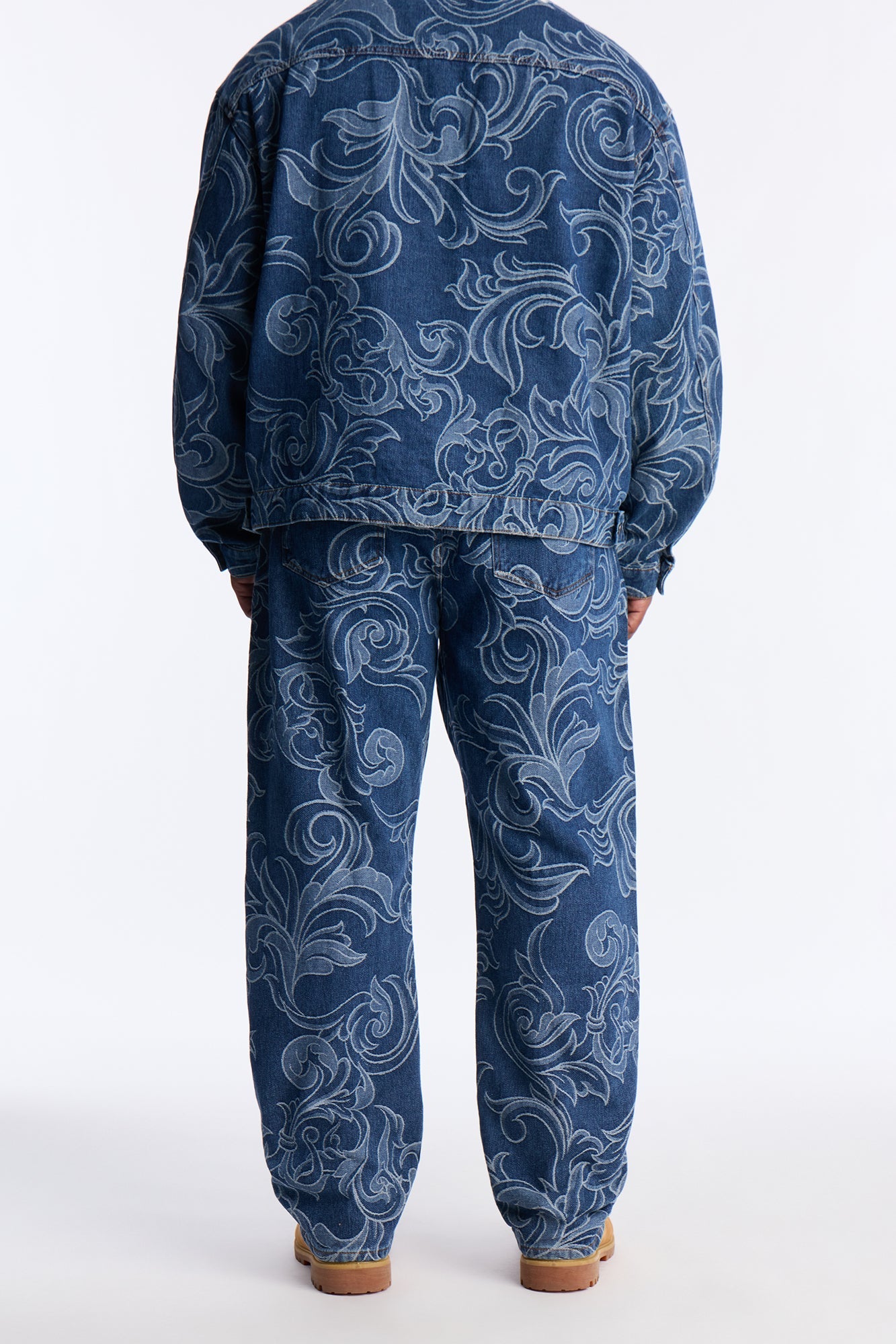 Straight Baroque Jacquard Jean - Medium Blue Wash Fashion Nova