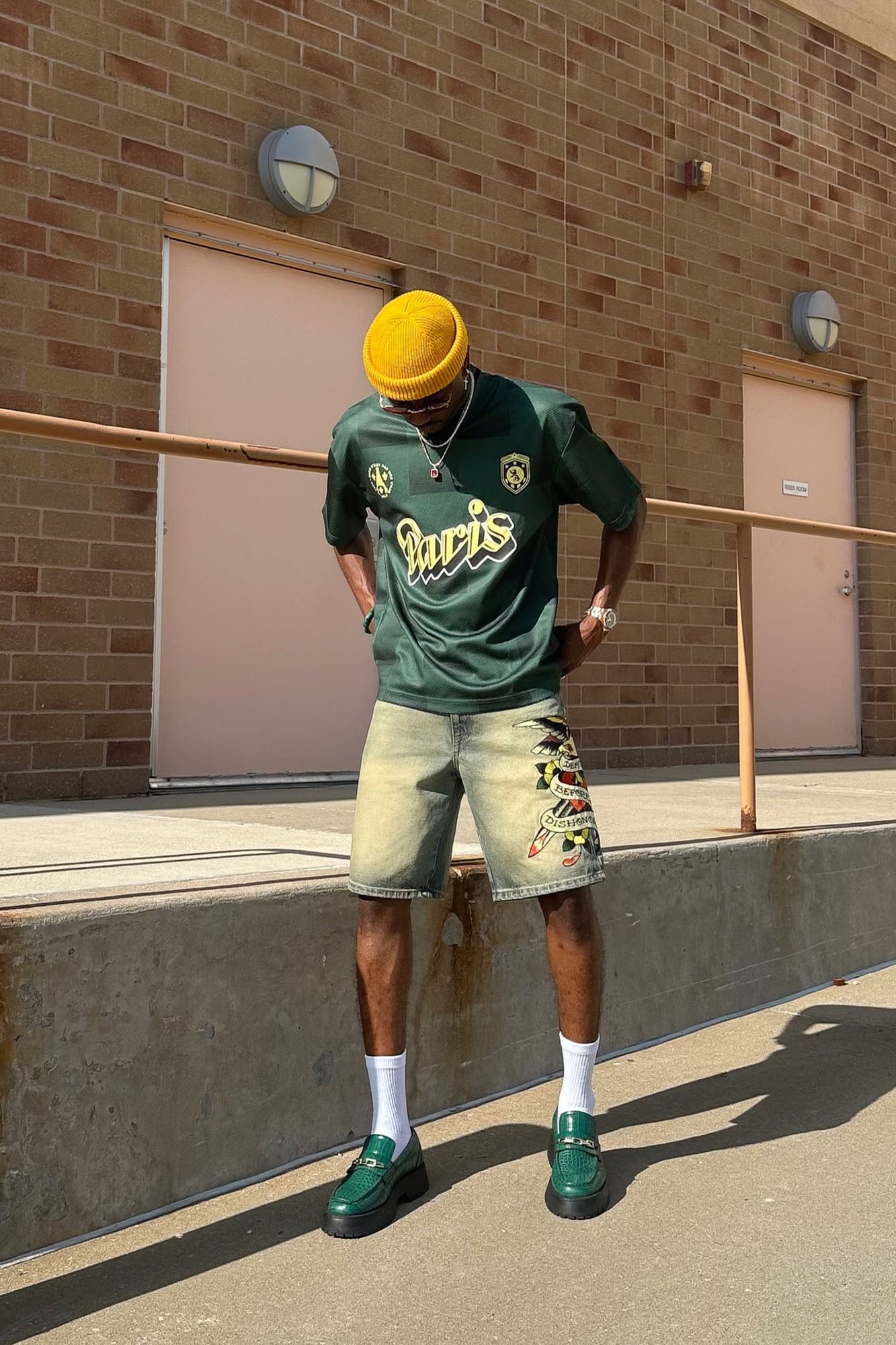Checkered Paris Short Sleeve Soccer Jersey - Green/combo Fashion Nova