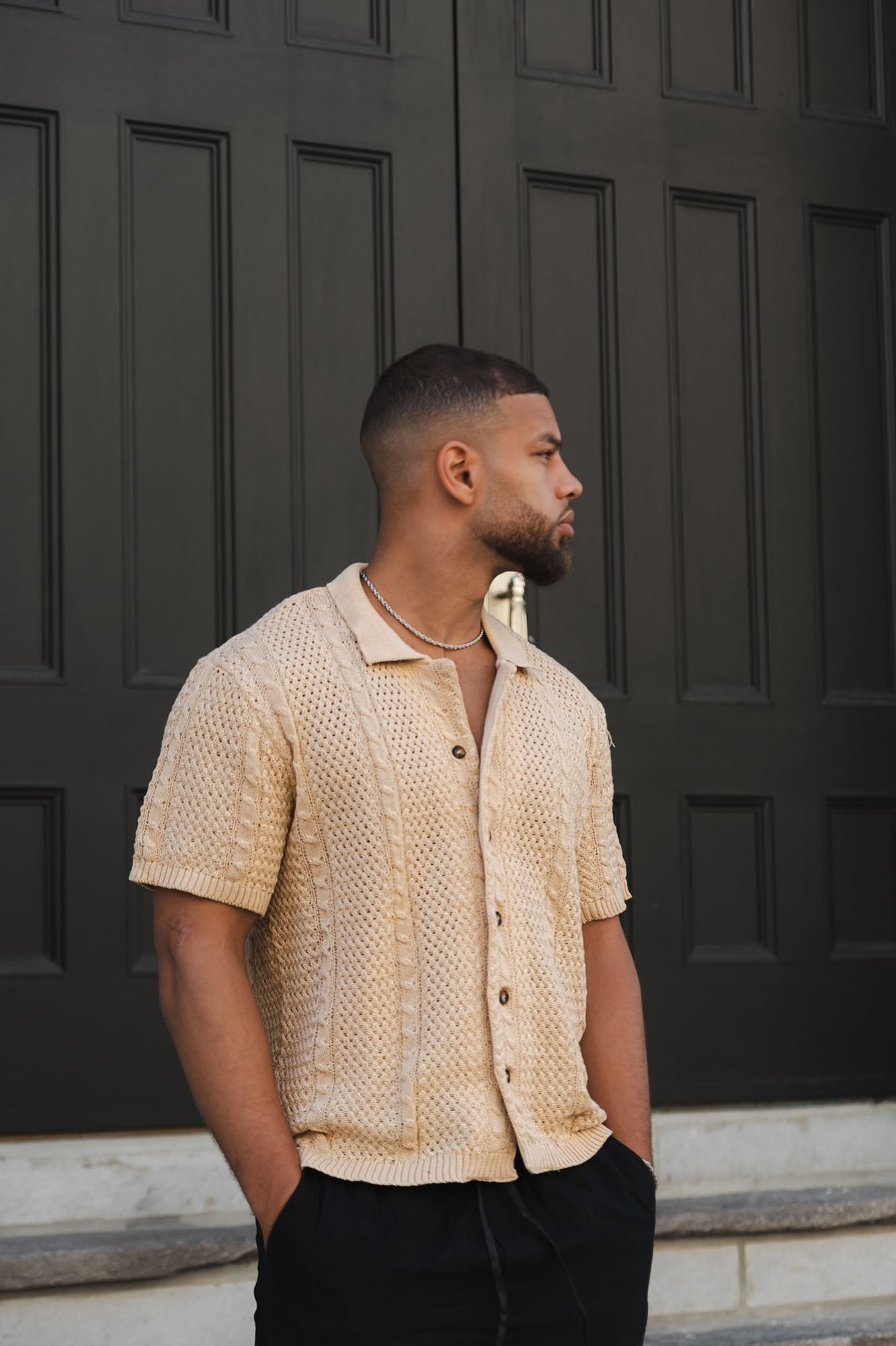 Unwind Cable Knit Short Sleeve Button Up - Oatmeal Fashion Nova