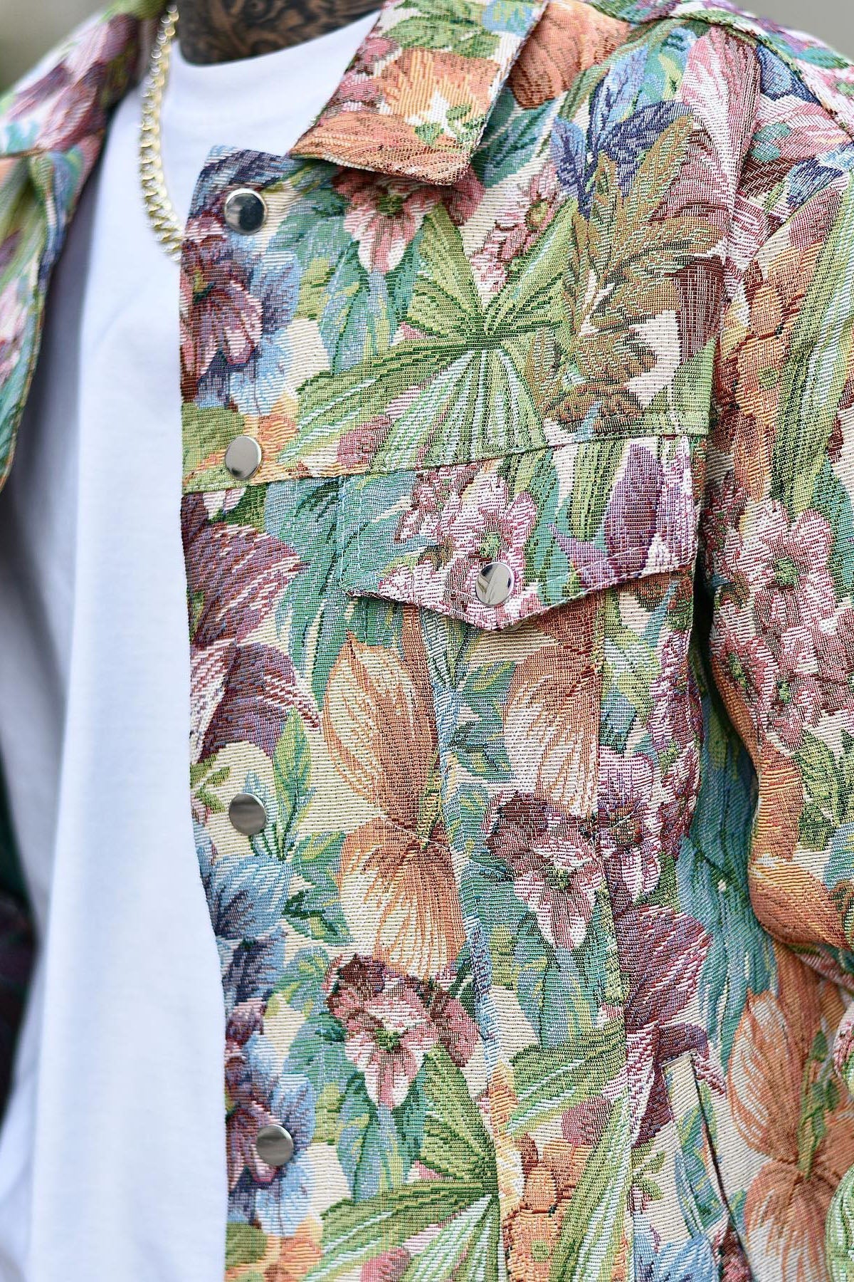 All You Need Is Tapestry Trucker Jacket - Green/combo Fashion Nova
