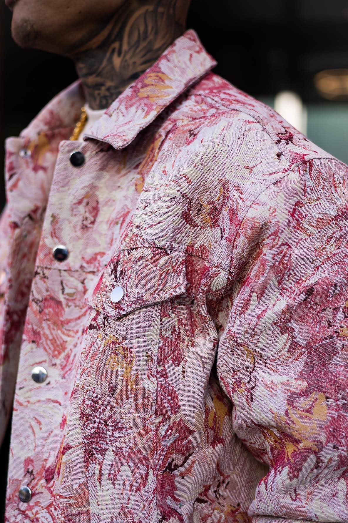 All You Need Is Tapestry Trucker Jacket - Pink/combo Fashion Nova