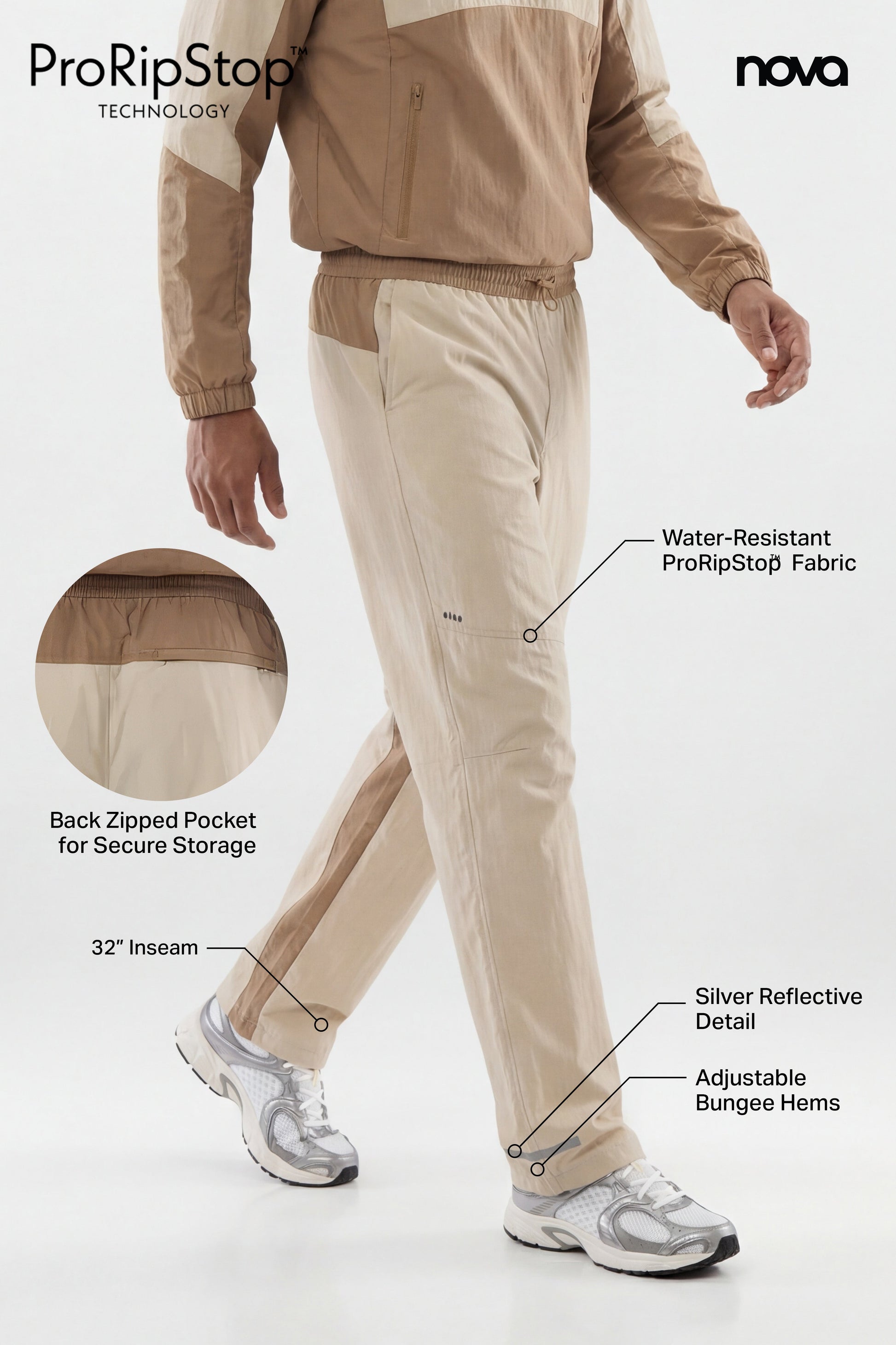 ProRipStop 32″ Track Pant - Taupe/combo Fashion Nova