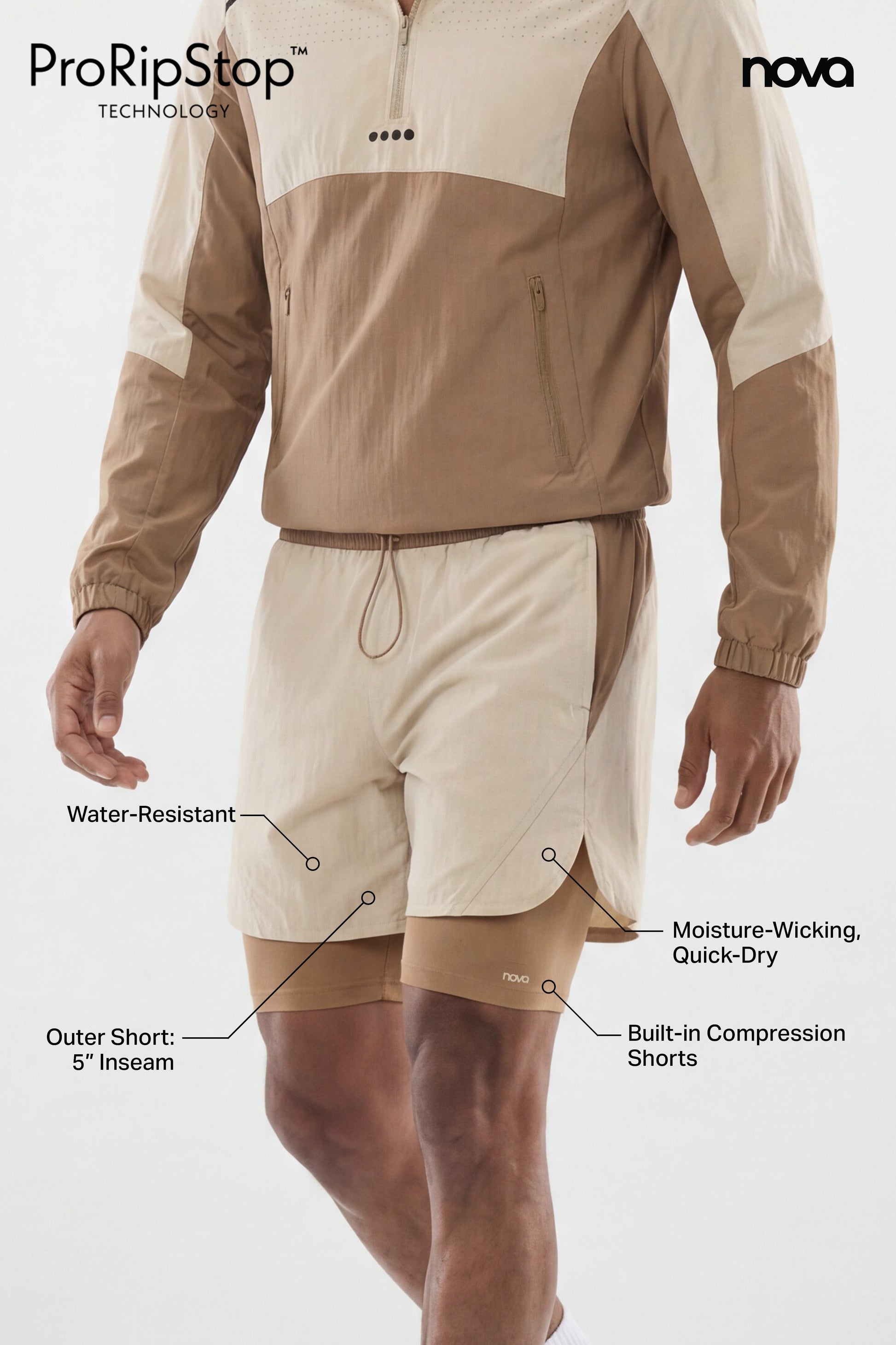 ProRipStop 7″ Built In Compression Shorts - Taupe Fashion Nova