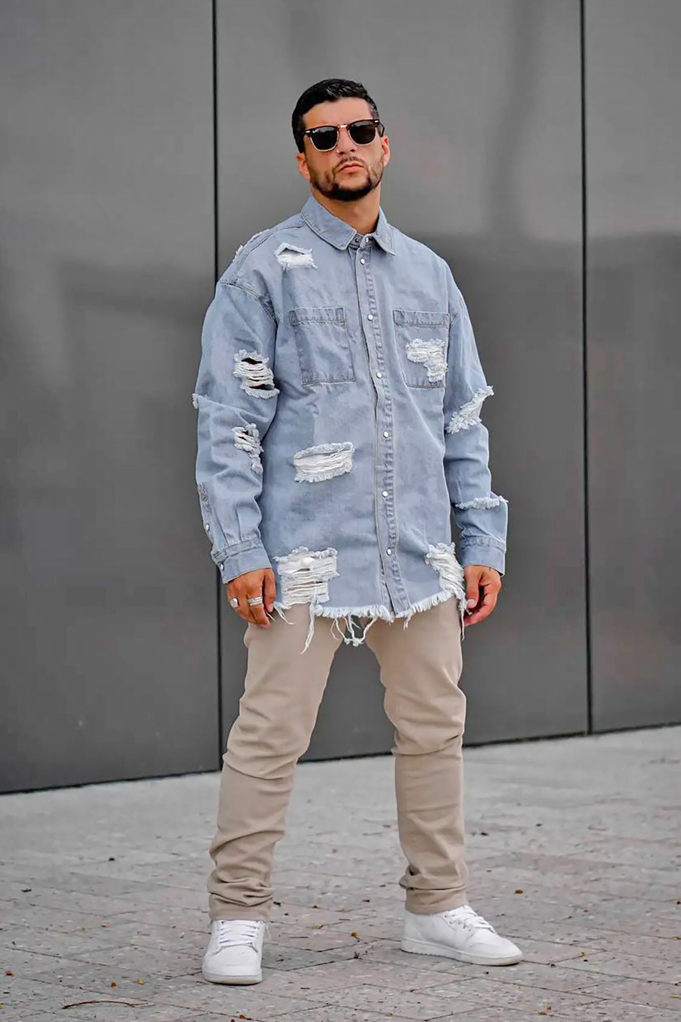 Essential Distressed Denim Woven Top - Light Wash Fashion Nova