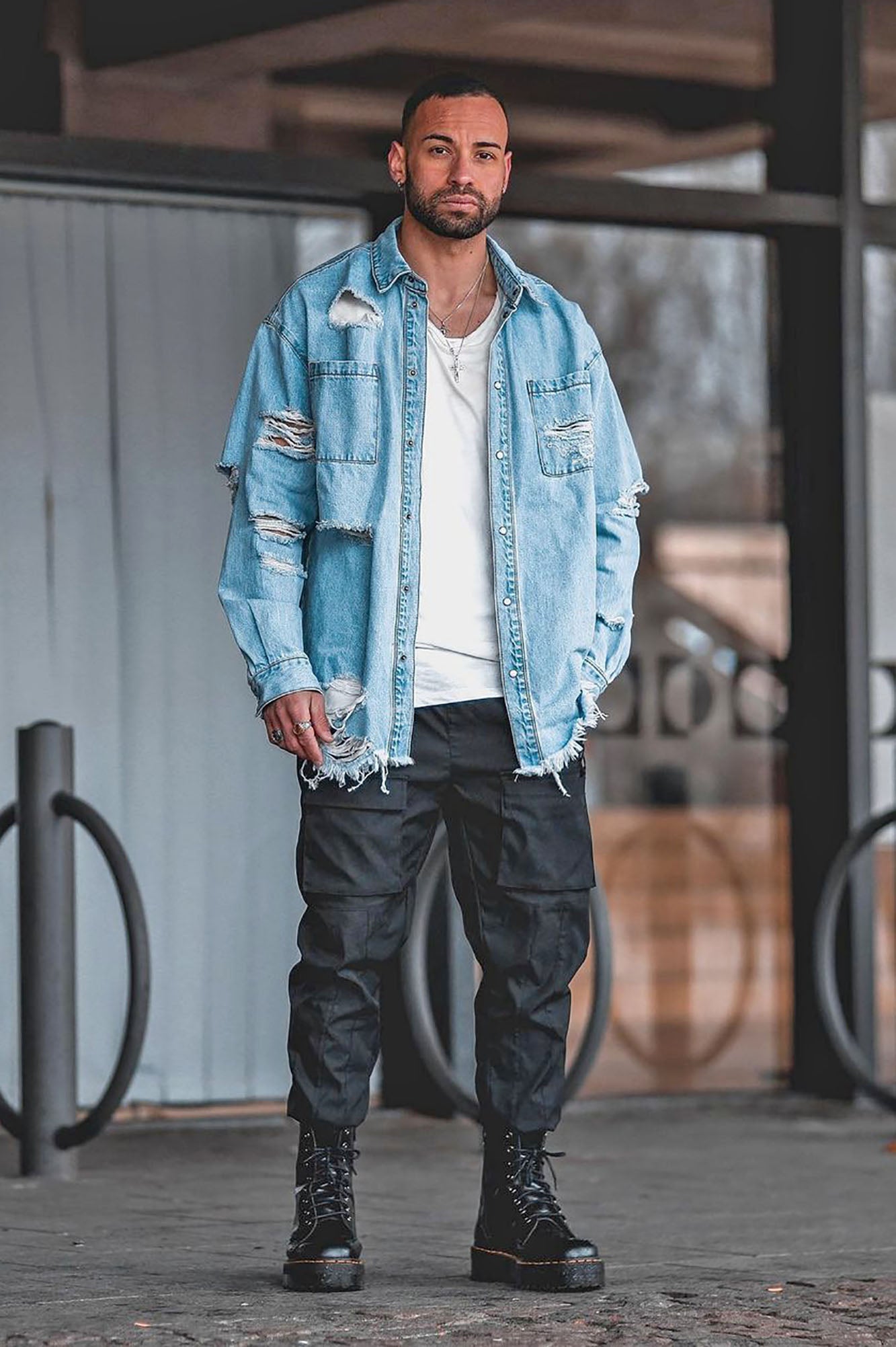 Essential Distressed Denim Woven Top - Light Wash Fashion Nova