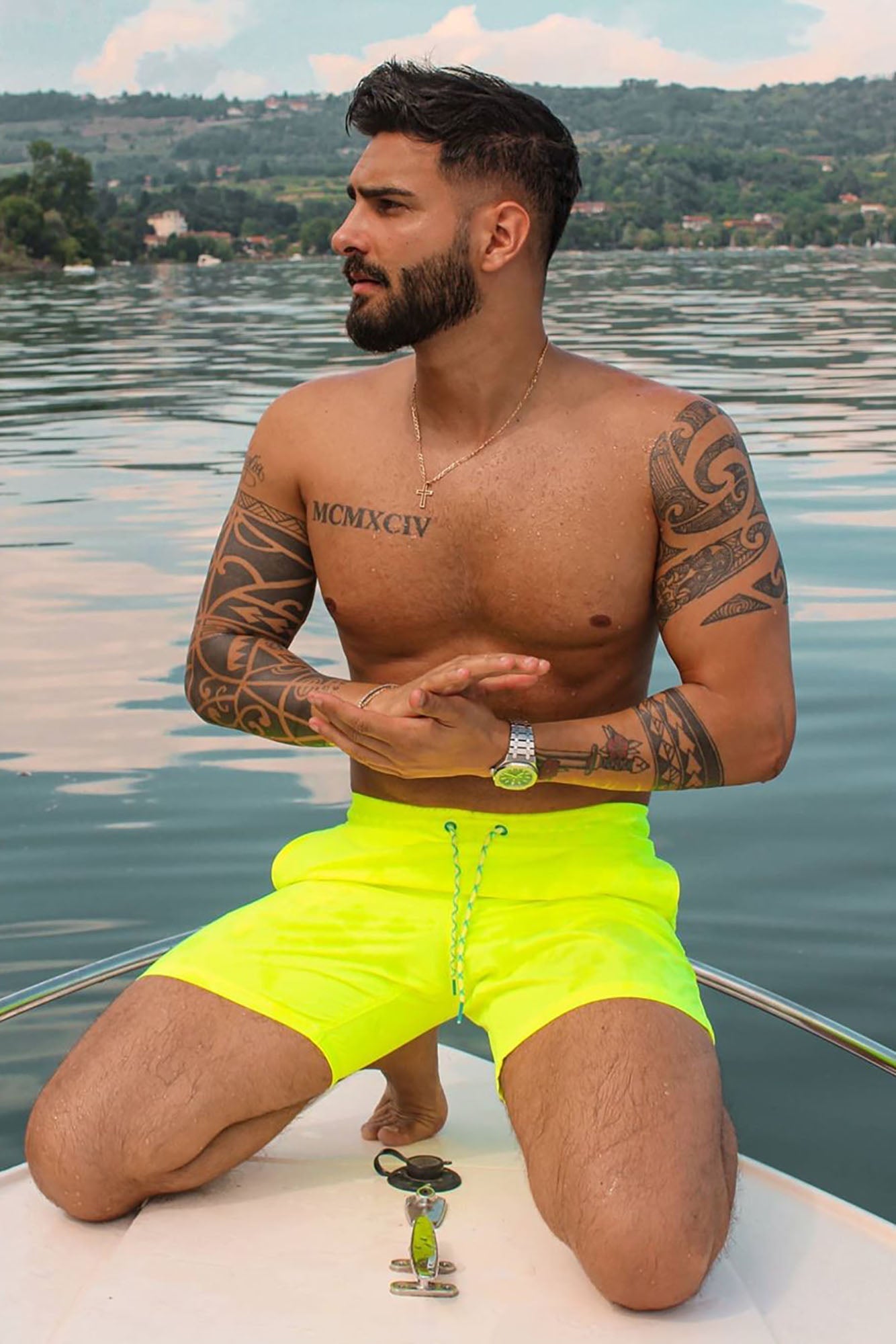 Montez Stretch Swim Trunk 7″ - Neon Yellow Fashion Nova