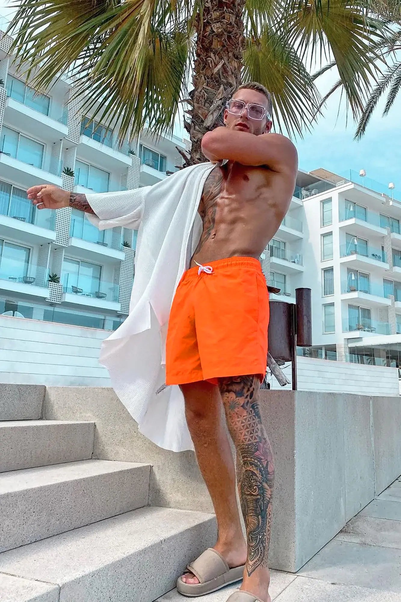 Montez Stretch Swim Trunk 7″ - Orange Fashion Nova
