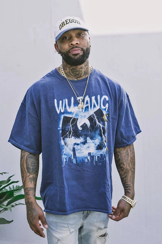 Wu Tang Lightning Vintage Wash Short Sleeve Tee - Navy Wash Fashion Nova