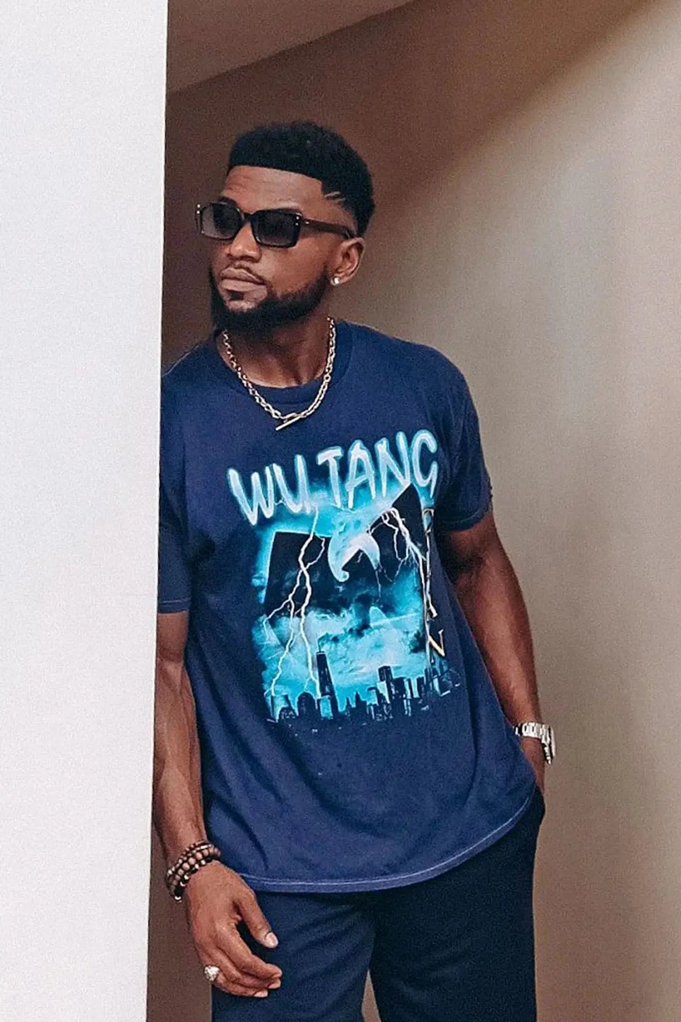 Wu Tang Lightning Vintage Wash Short Sleeve Tee - Navy Wash Fashion Nova