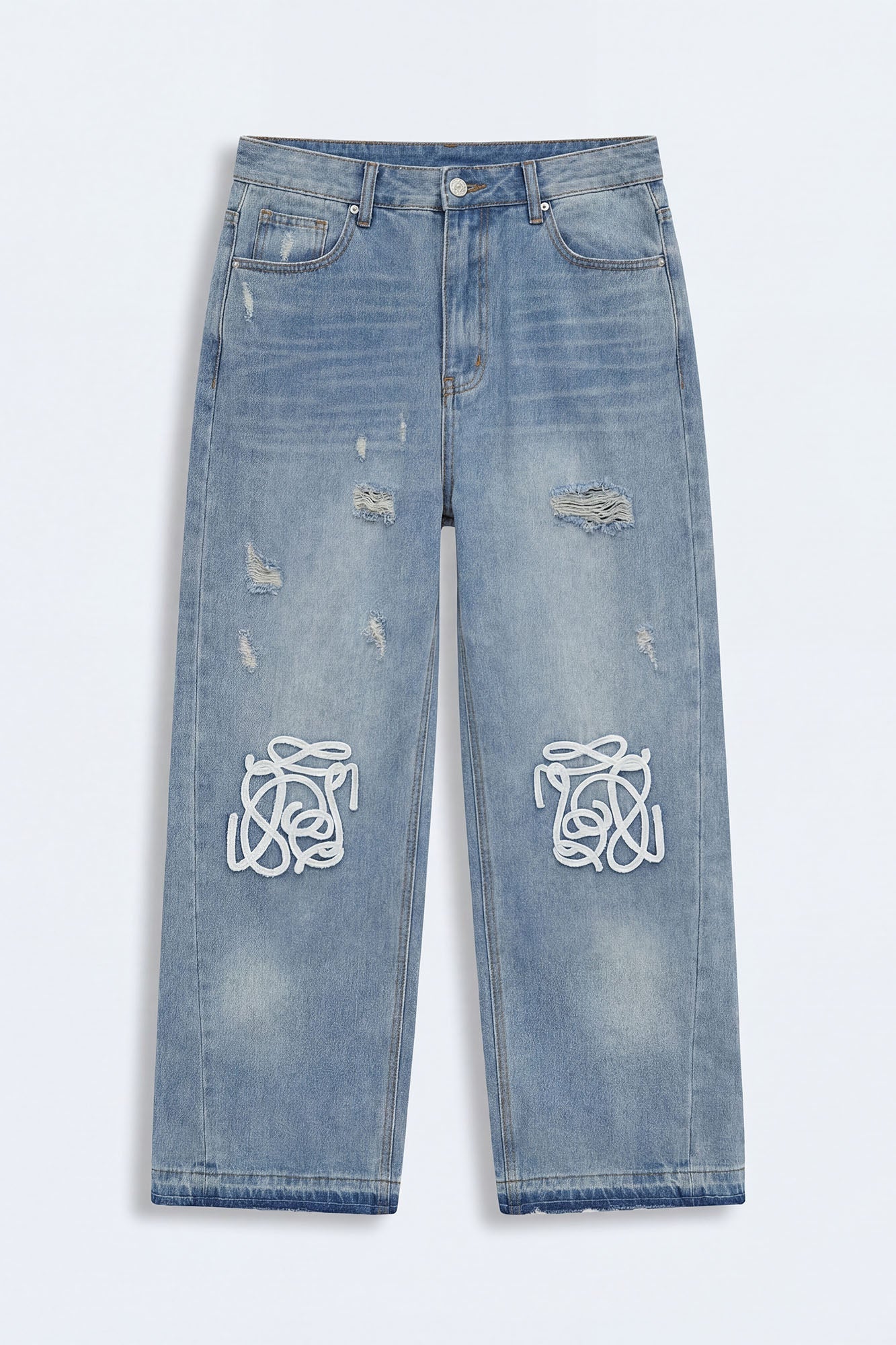 Baggy Coastal Applique Jean - Light Blue Wash Fashion Nova