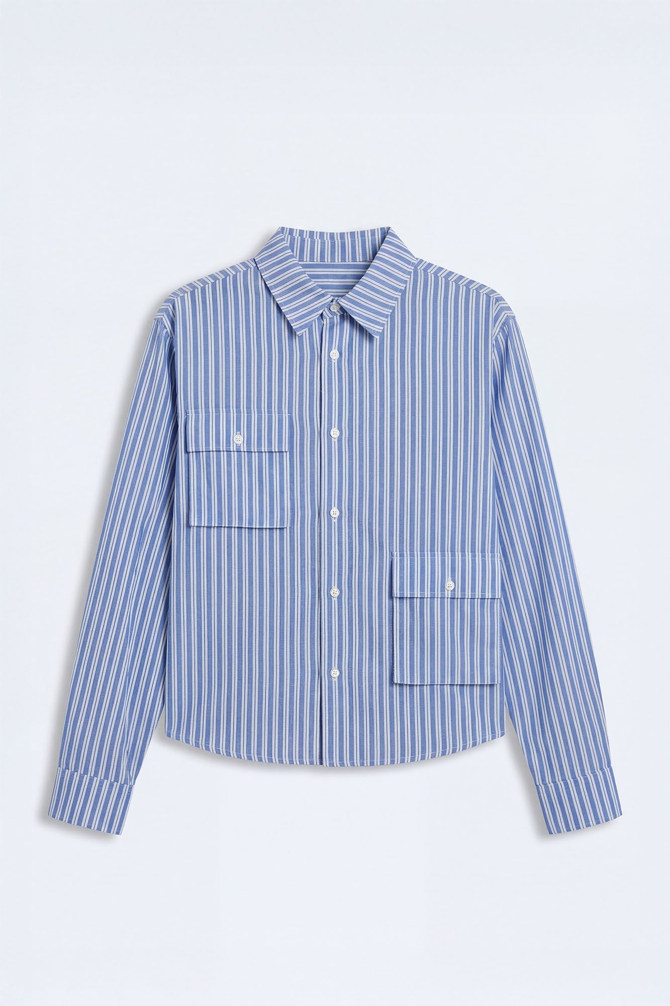 Cropped Cargo Pocket Long Sleeve Button Up Shirt - Blue/combo Fashion Nova