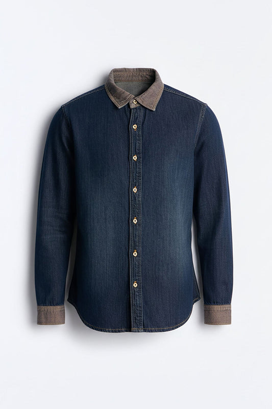 Dual Tone Denim Shirt - Indigo Fashion Nova