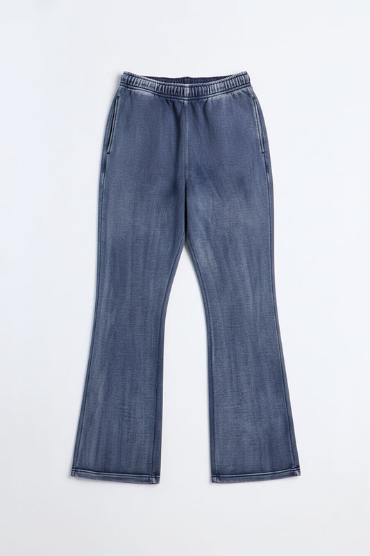 Acid Wash Heavyweight Slim Flare Sweatpants - Navy Fashion Nova