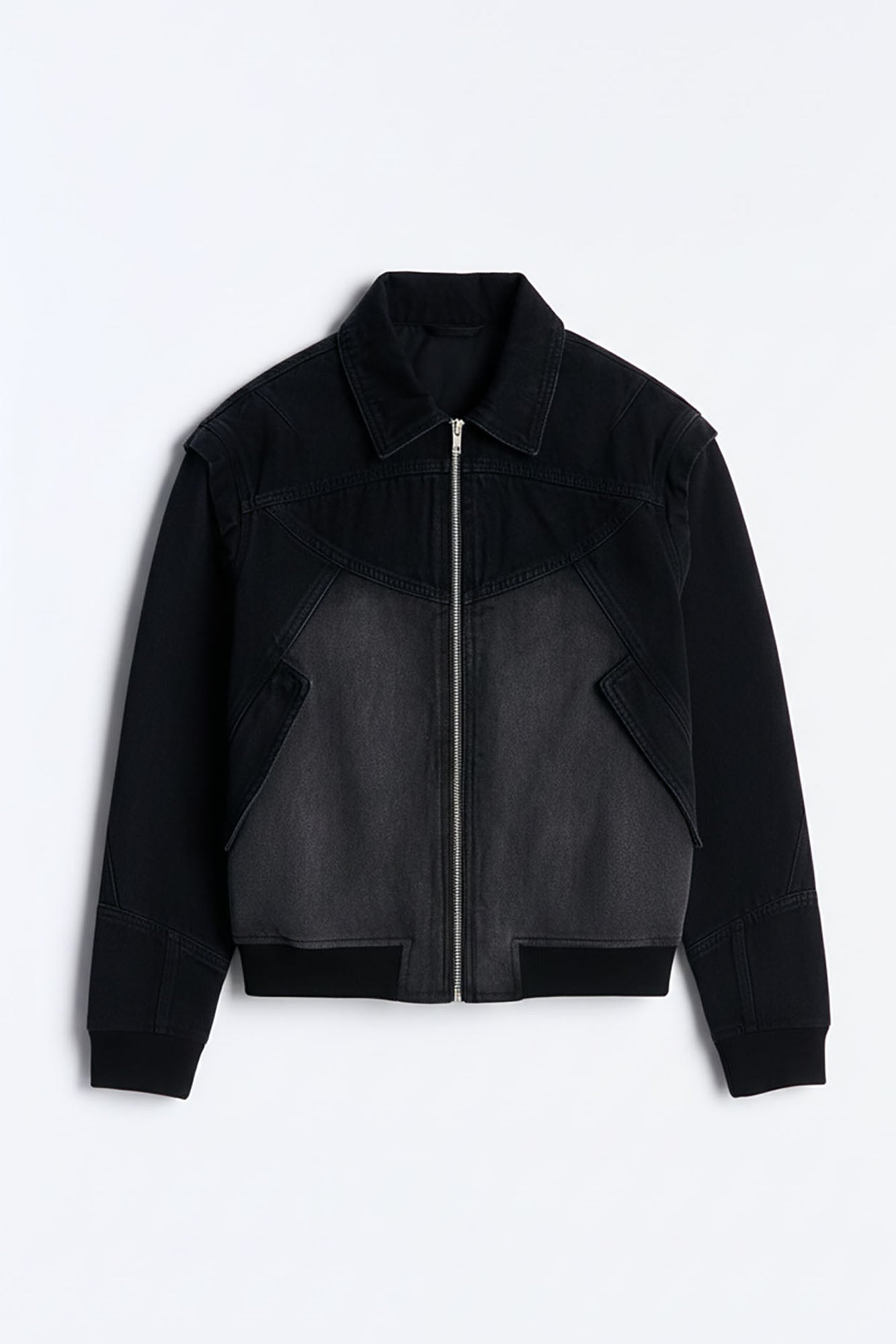 Paneled Denim Bomber Jacket - Black Wash Fashion Nova