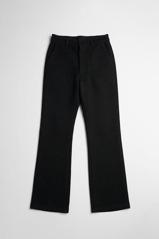 Stacked Straight Flare Textured Michael Slit Pant - Black Fashion Nova